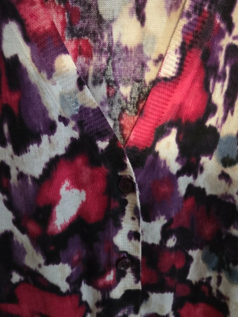 Ann Taylor Petite Abstract Watercolor Cardigan Sweater | 2010s Grandmacore Mom